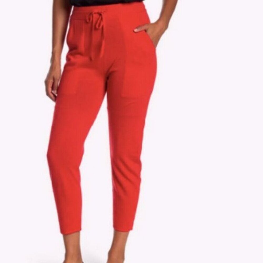 St John Collection Wool Blend Drawstring Pants Red M